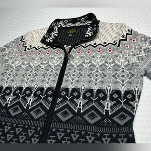 Icelandic Design Women's M 100% Wool Nordic Fair Isle Tribal Cardigan jacket